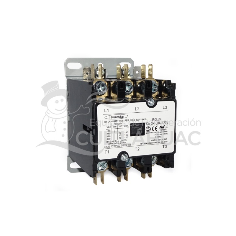 2221 CONTACTOR 30AMP 3POLOS 120V HVACSTAR