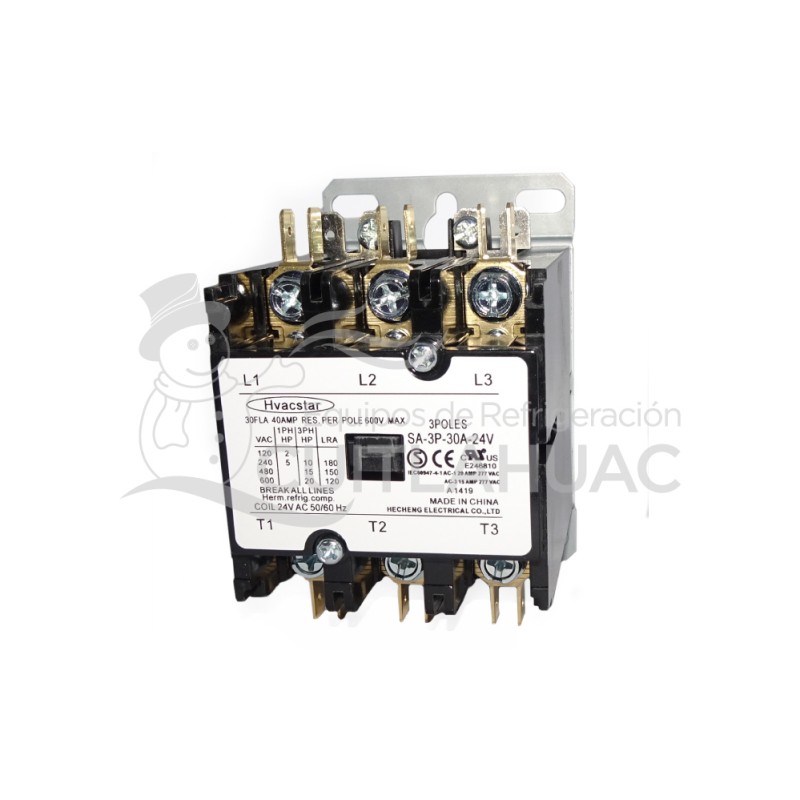 2219 CONTACTOR 30AMP 3POLOS 24V HVACSTAR